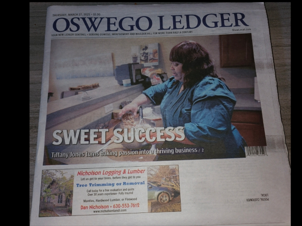 Oswego Ledger newspaper article featuring Cake Charming